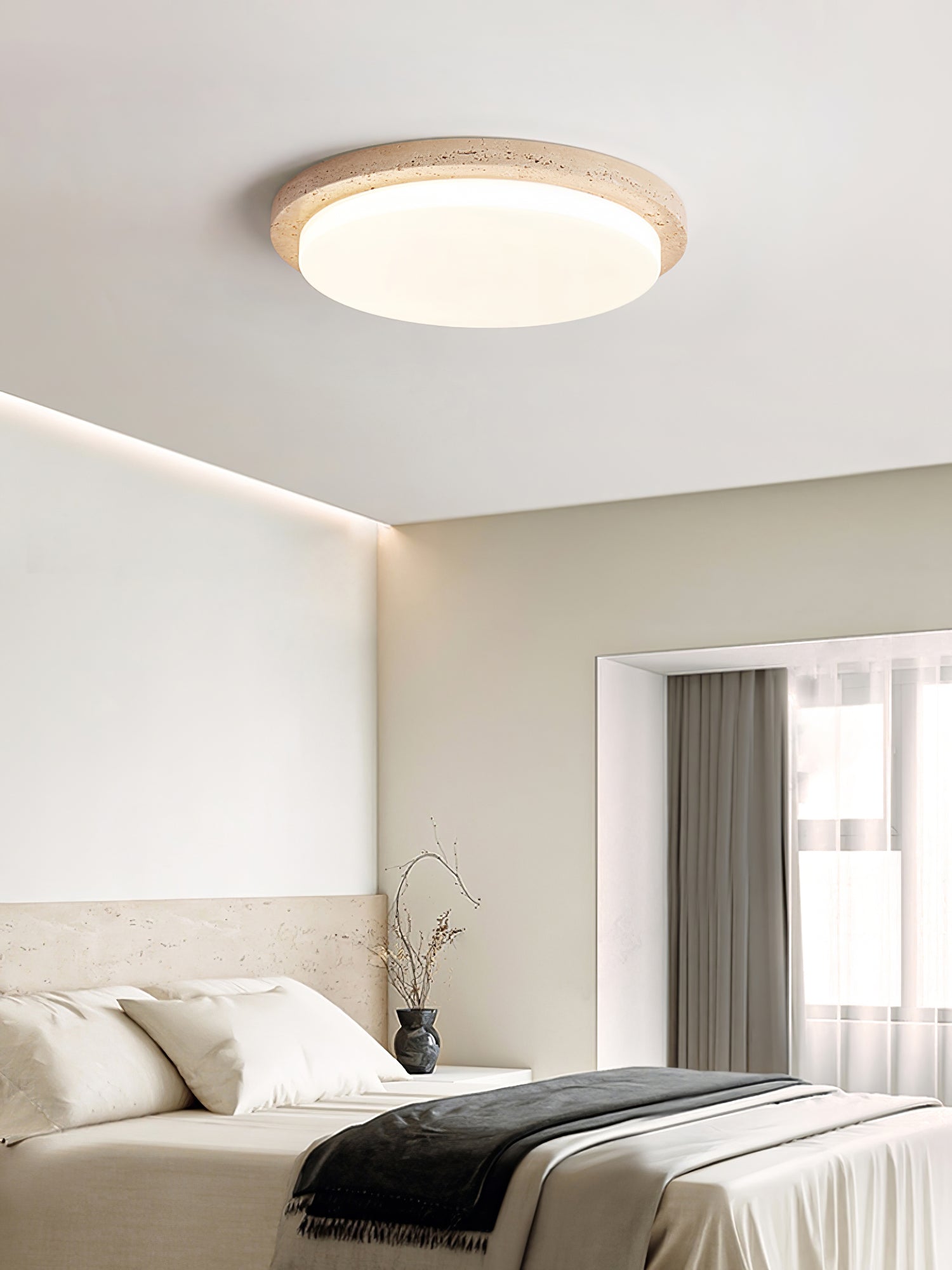 Etala Smooth-Rim Travertine Ceiling Light - Letslighting
