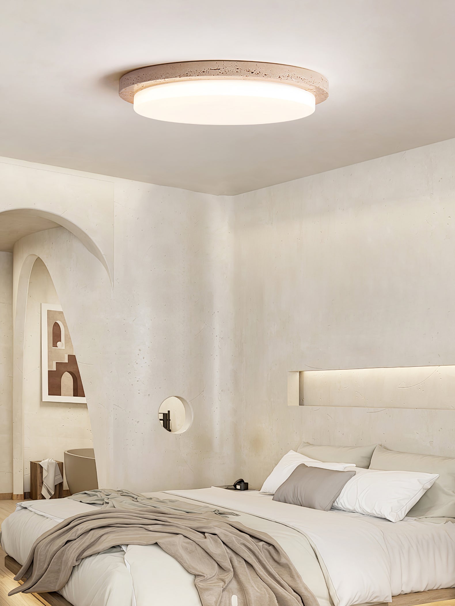 Etala Smooth-Rim Travertine Ceiling Light - Letslighting