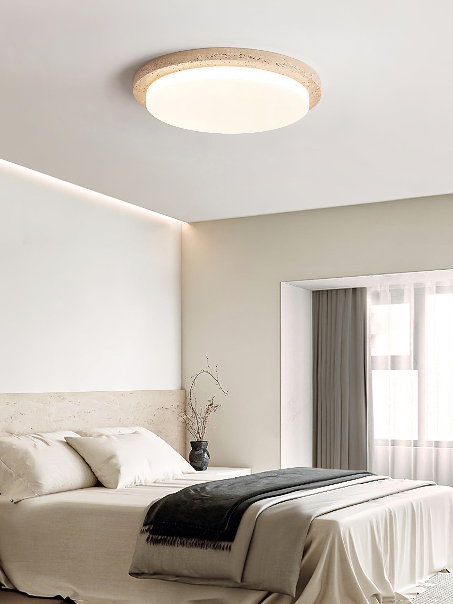 Etala Smooth-Rim Travertine Ceiling Light - Letslighting