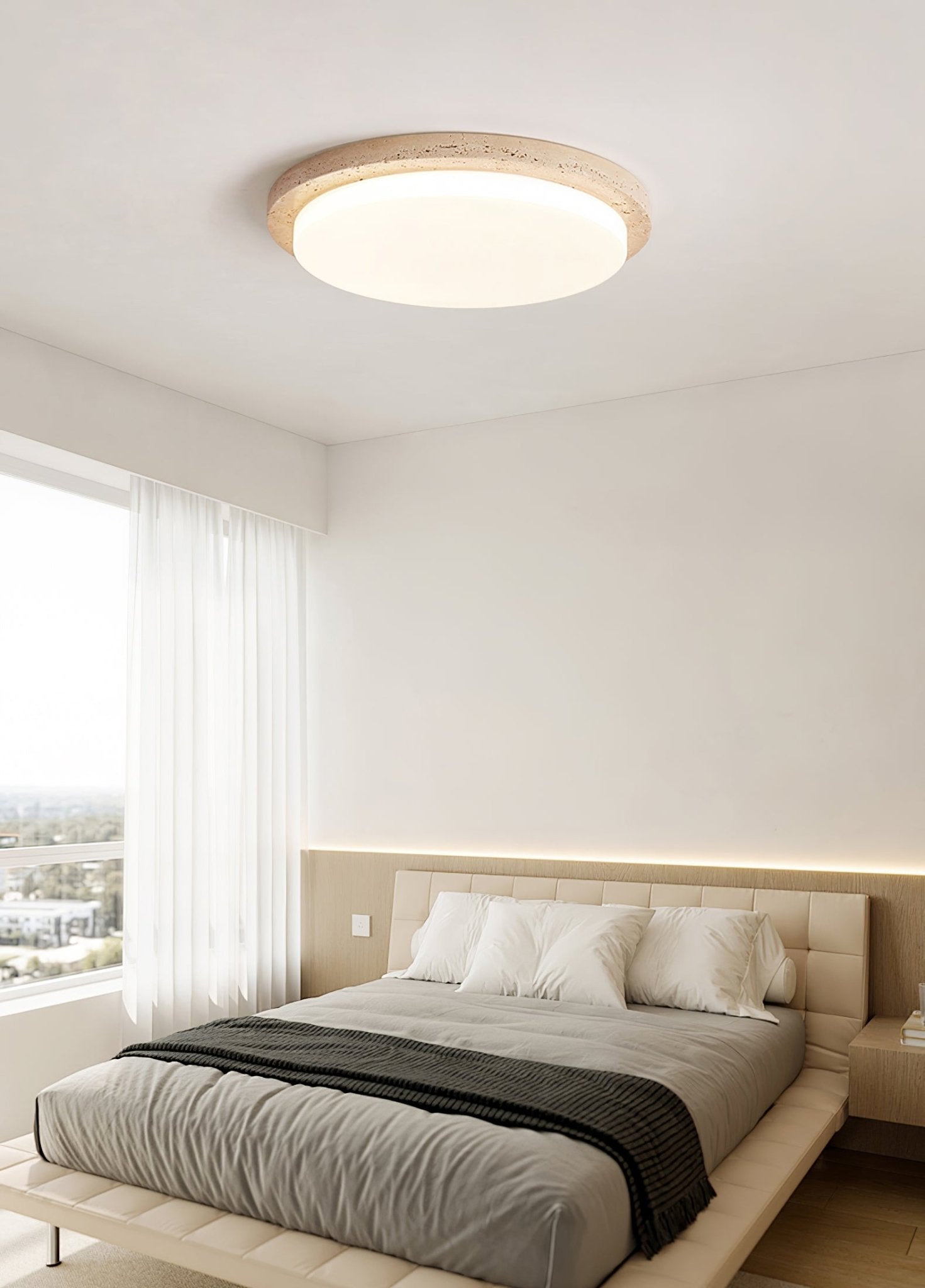 Etala Smooth-Rim Travertine Ceiling Light - Letslighting