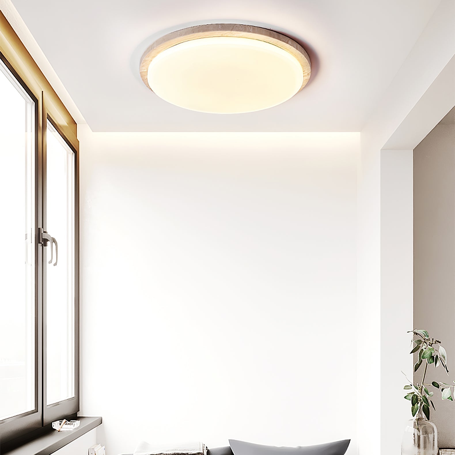 Etala Smooth-Rim Travertine Ceiling Light - Letslighting