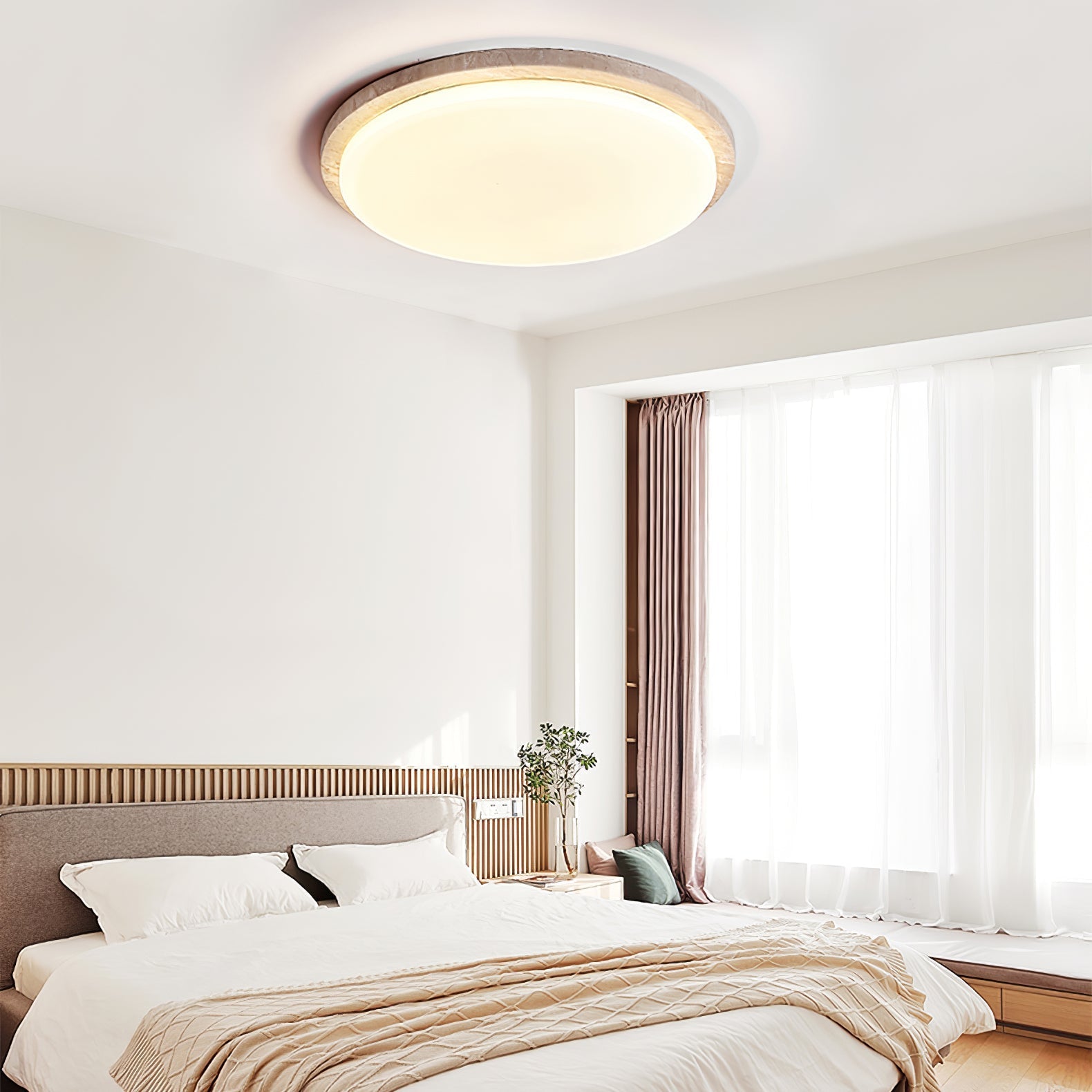 Etala Smooth-Rim Travertine Ceiling Light - Letslighting