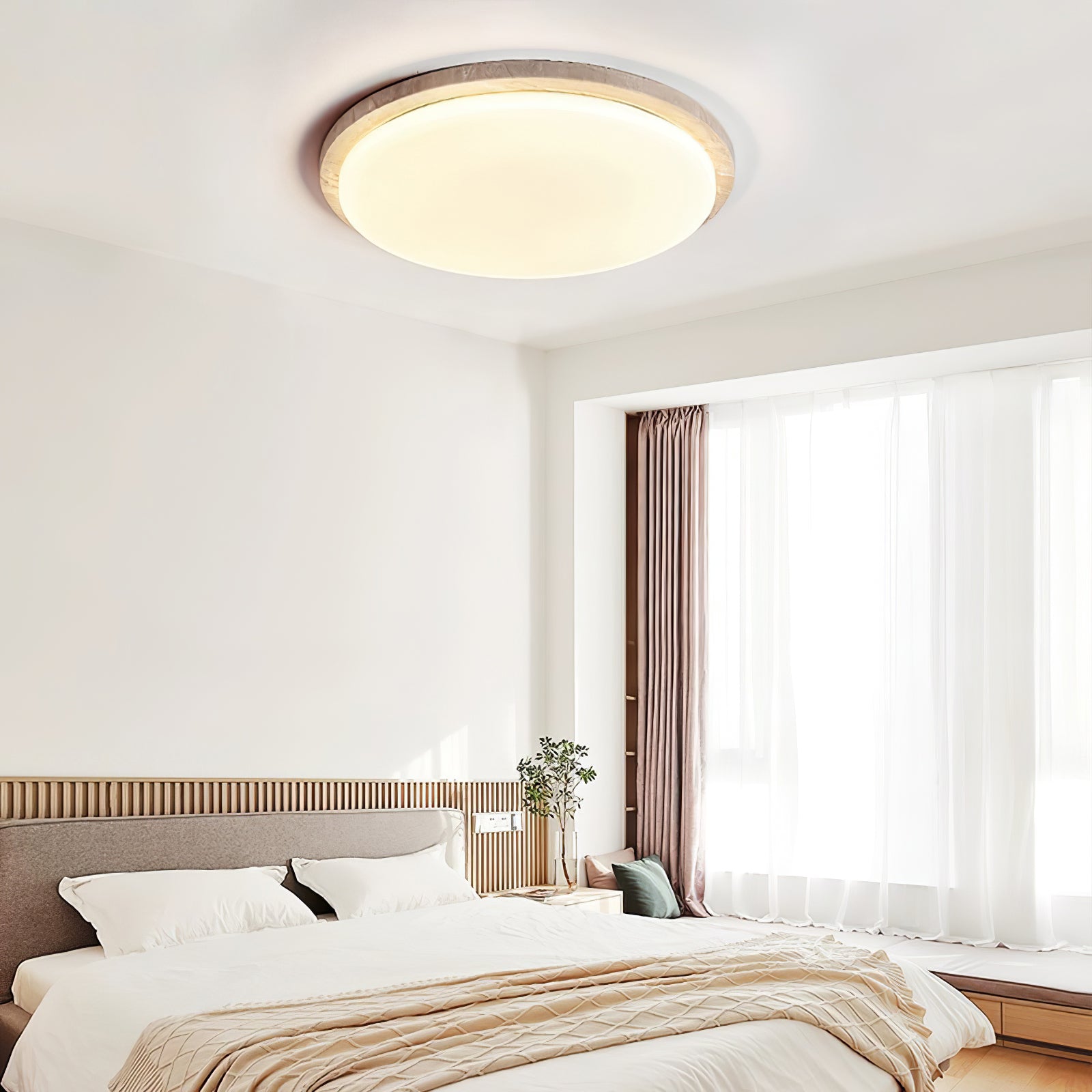 Etala Smooth-Rim Travertine Ceiling Light - Letslighting