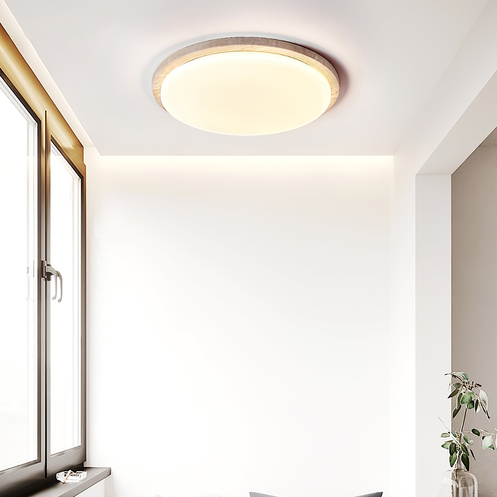 Etala Smooth-Rim Travertine Ceiling Light - Letslighting