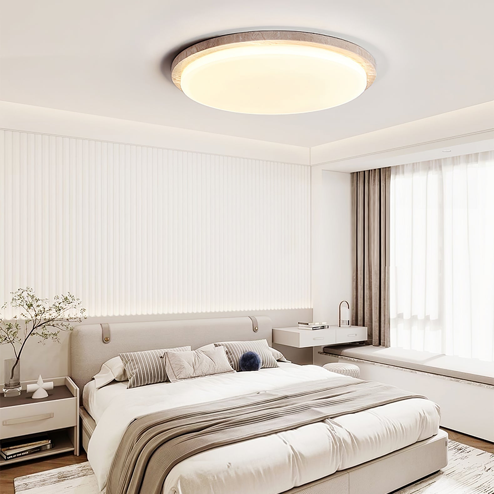Etala Smooth-Rim Travertine Ceiling Light - Letslighting