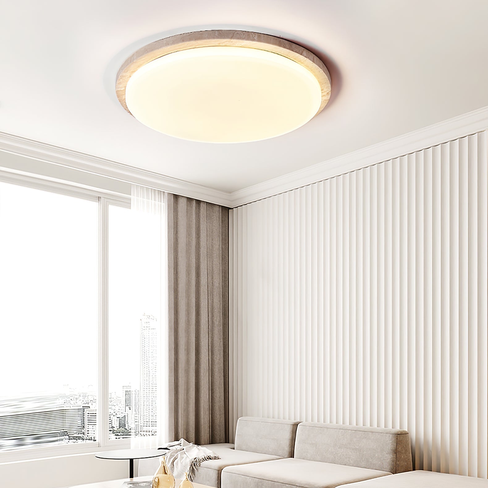 Etala Smooth-Rim Travertine Ceiling Light - Letslighting