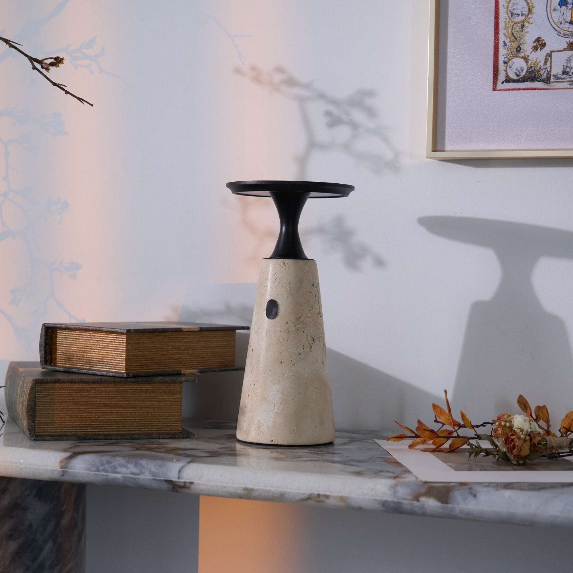 Vespera Sculptural Travertine Table Lamp - Letslighting
