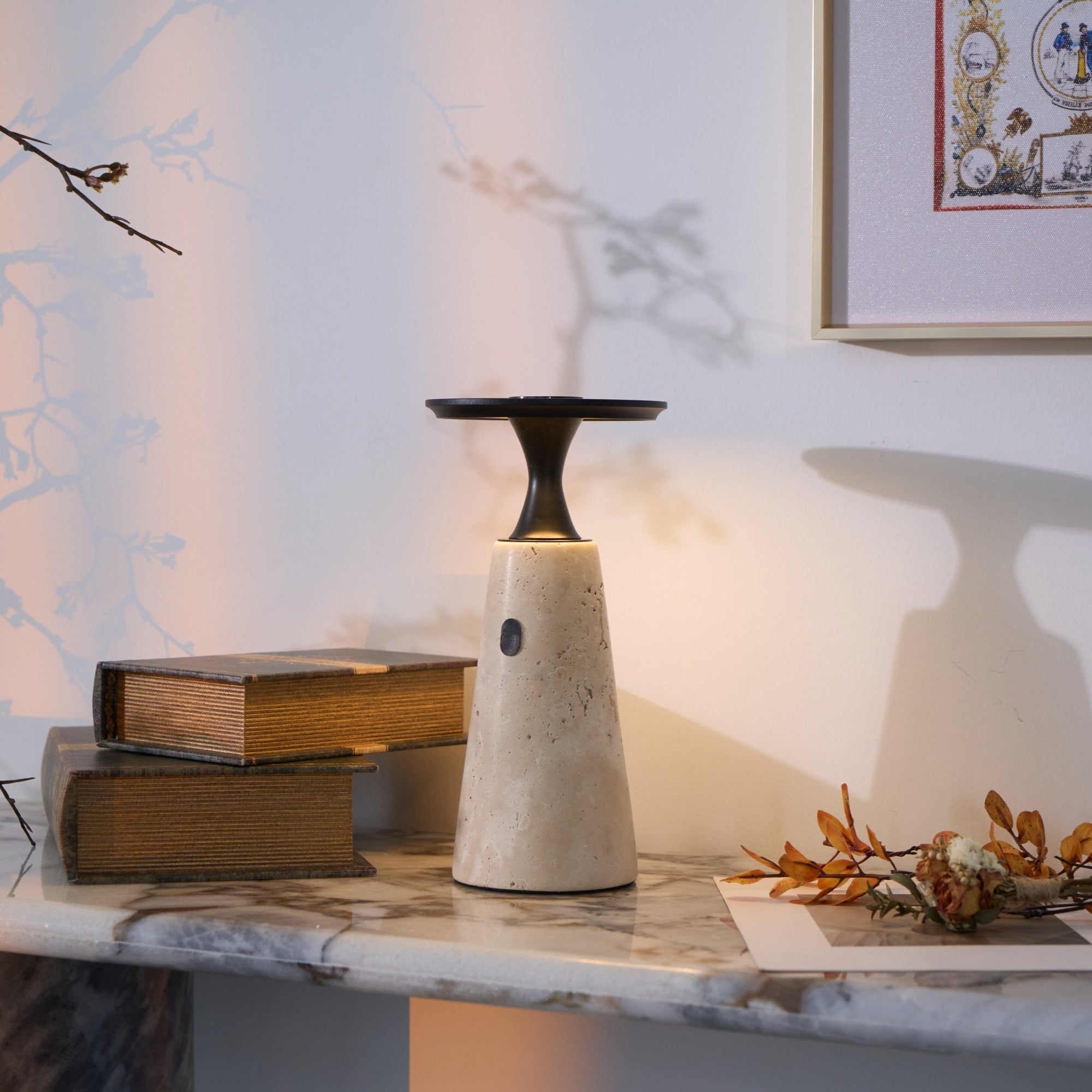 Vespera Sculptural Travertine Table Lamp - Letslighting