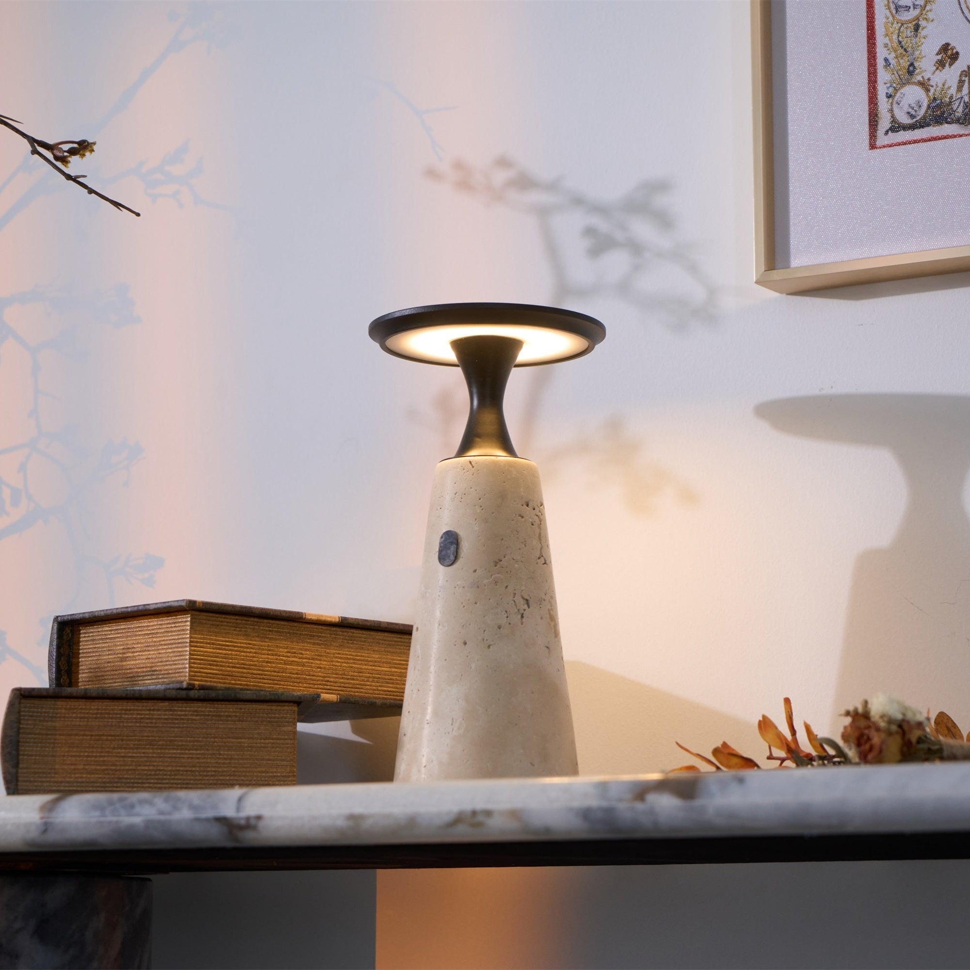 Vespera Sculptural Travertine Table Lamp - Letslighting