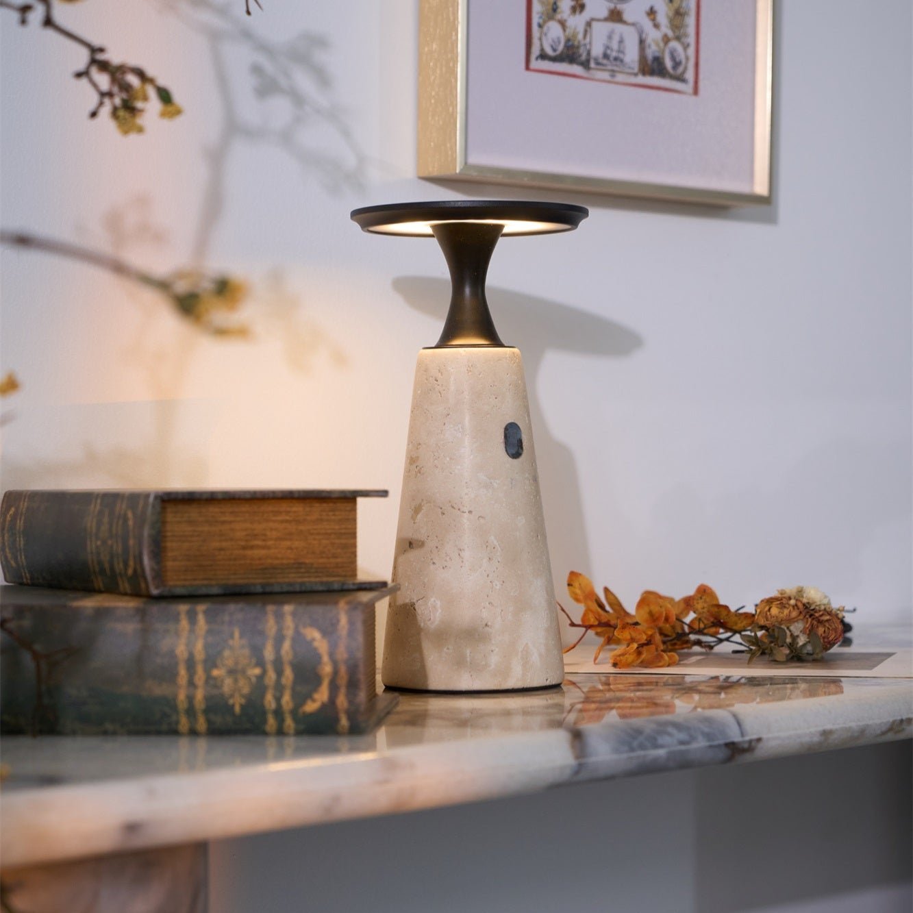 Vespera Sculptural Travertine Table Lamp - Letslighting
