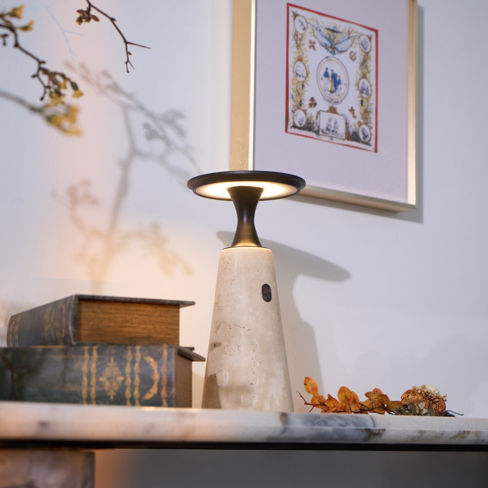 Vespera Sculptural Travertine Table Lamp - Letslighting