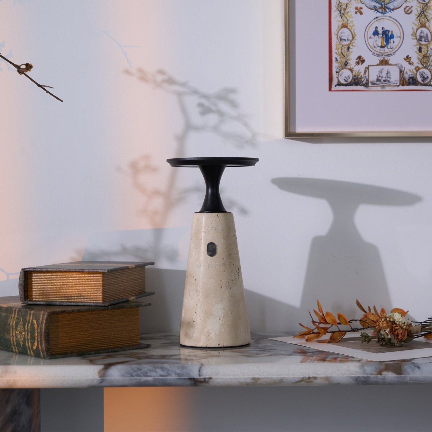 Vespera Sculptural Travertine Table Lamp - Letslighting