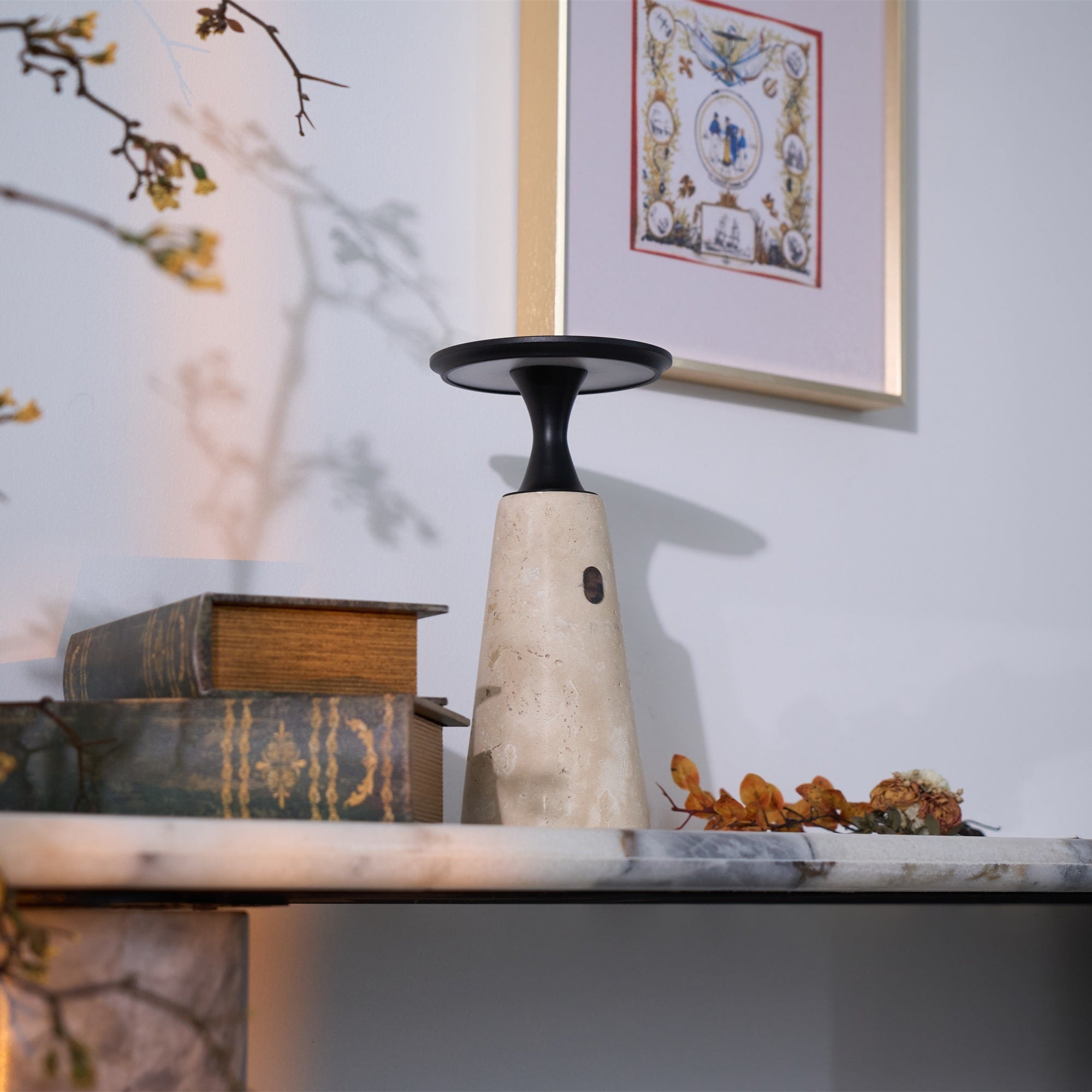Vespera Sculptural Travertine Table Lamp - Letslighting