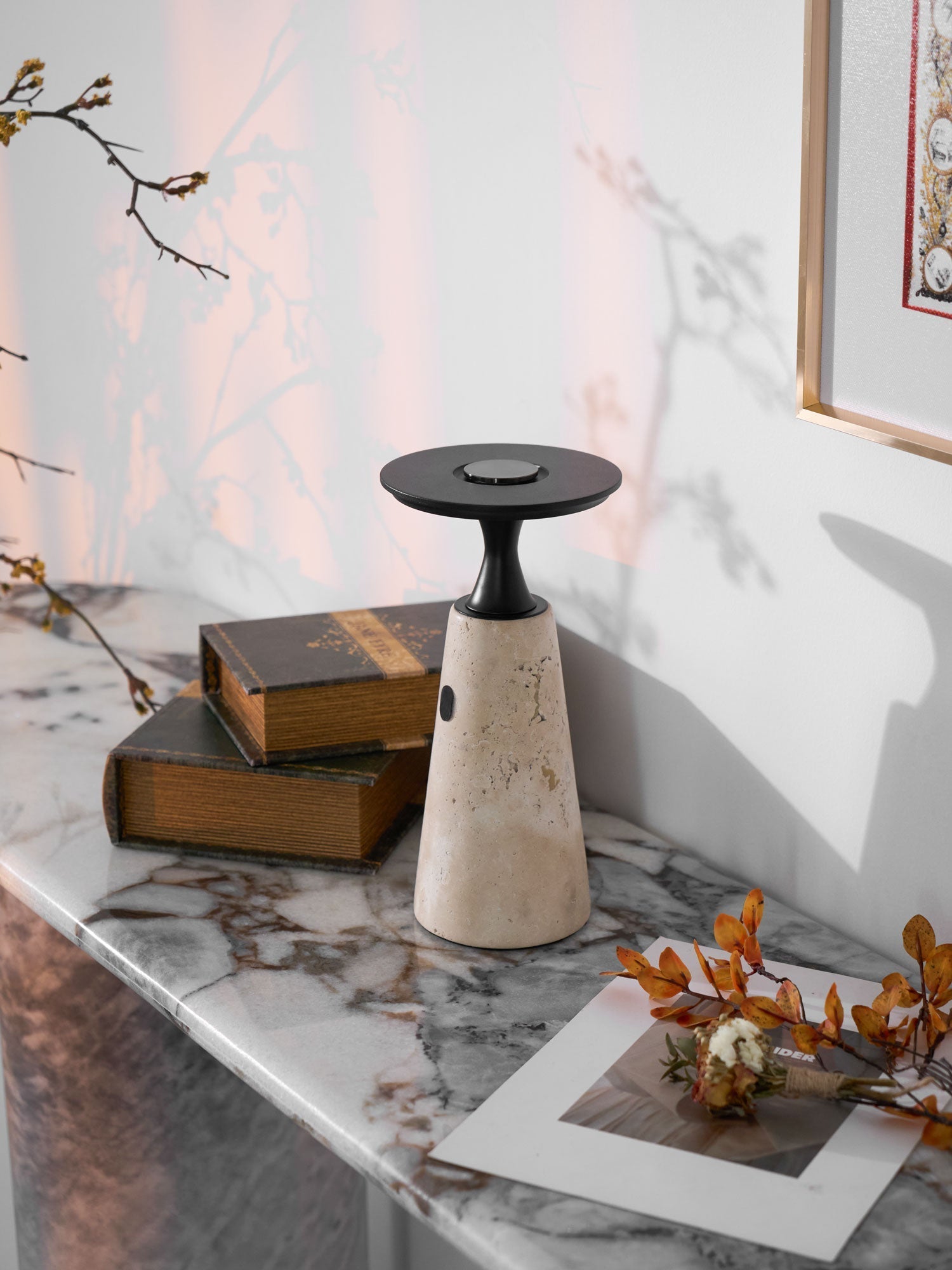 Vespera Sculptural Travertine Table Lamp - Letslighting