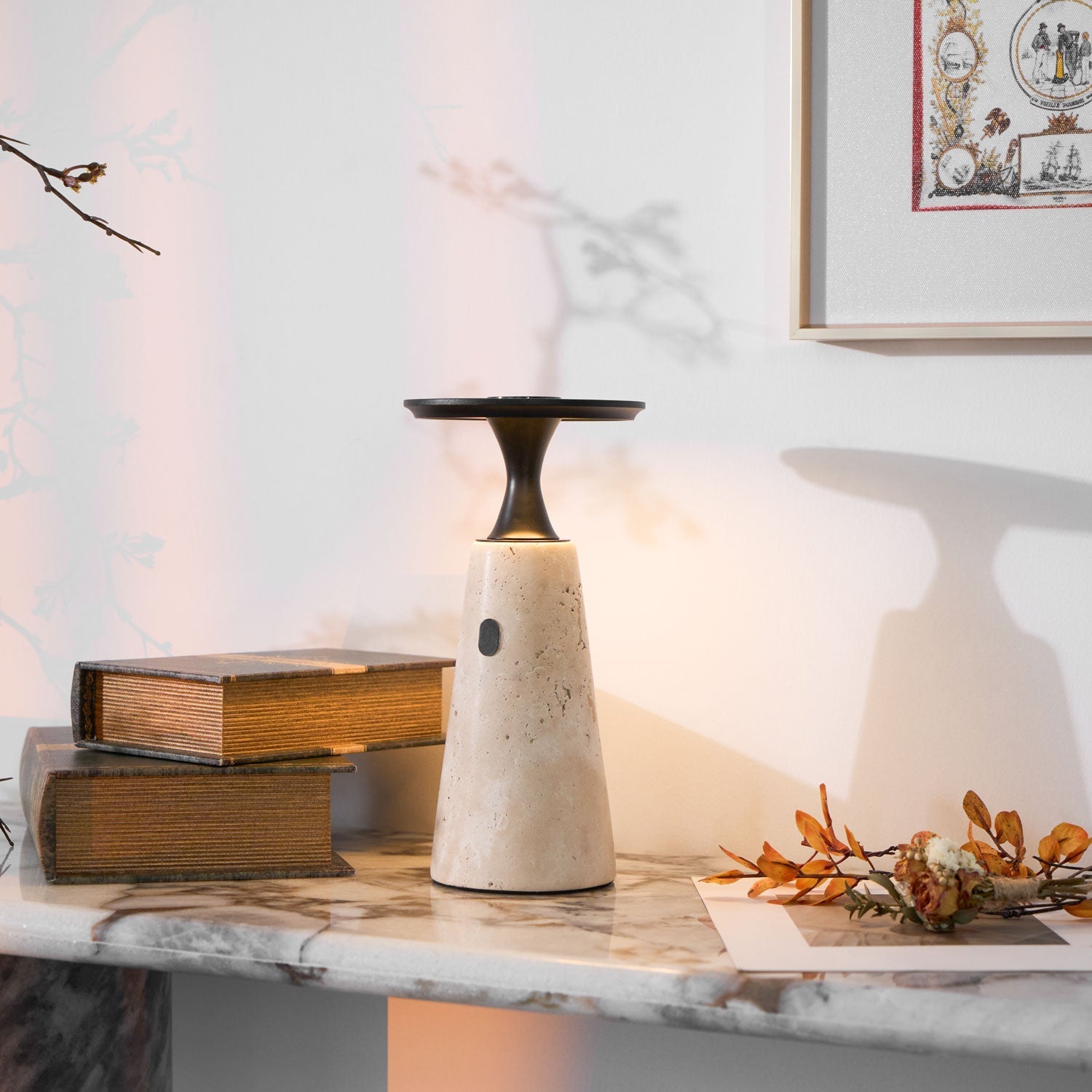 Vespera Sculptural Travertine Table Lamp - Letslighting
