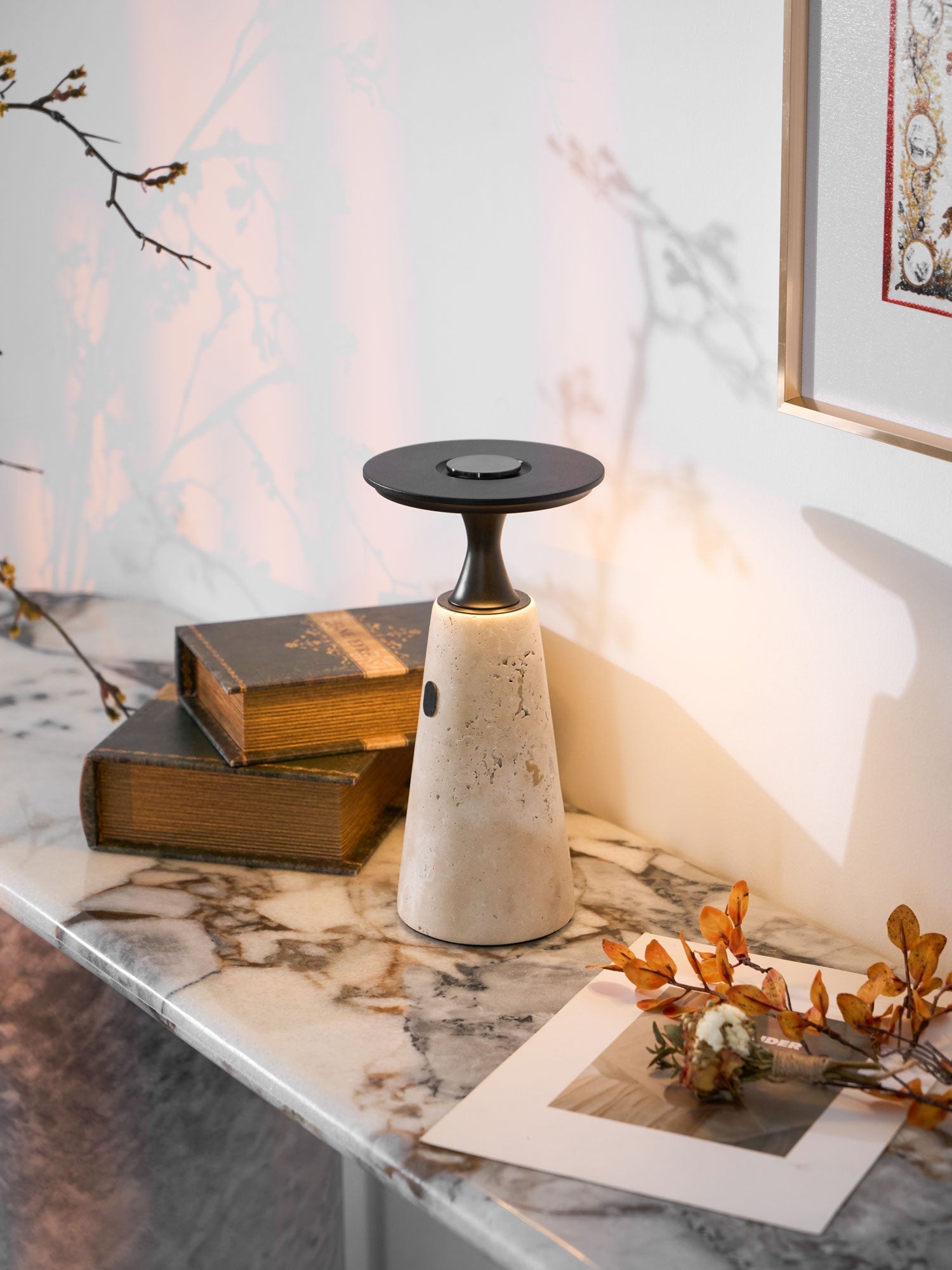 Vespera Sculptural Travertine Table Lamp - Letslighting
