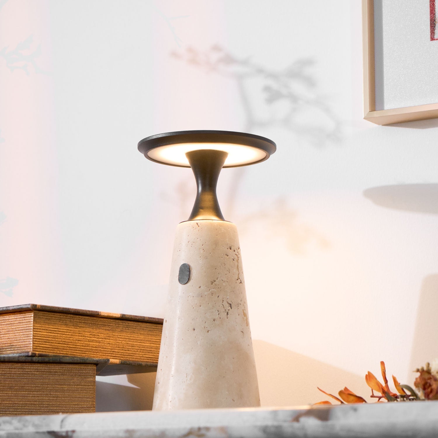 Vespera Sculptural Travertine Table Lamp - Letslighting