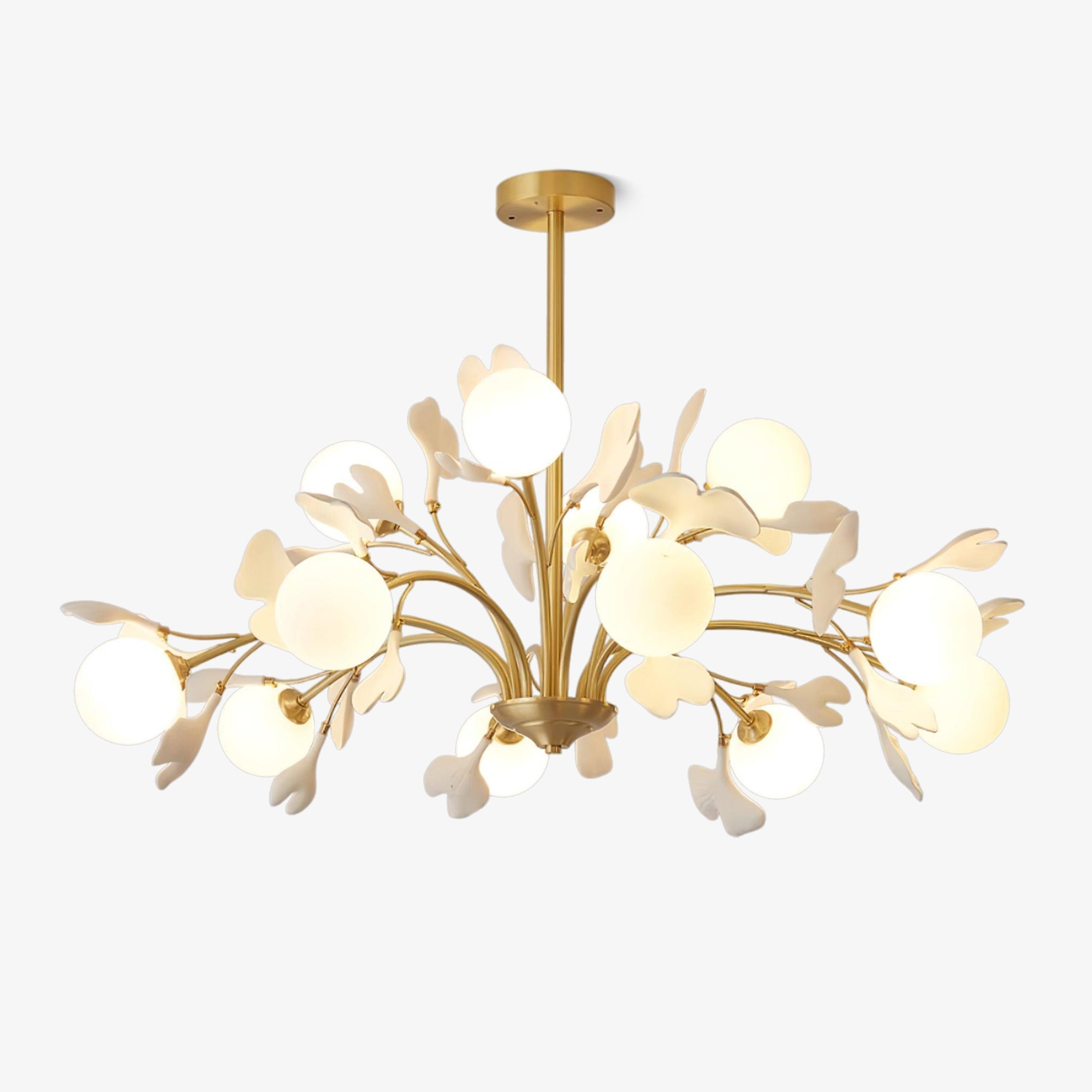 Lustra Chandelier Ginkgo Leaf Brass Ceramic Glass - Letslighting