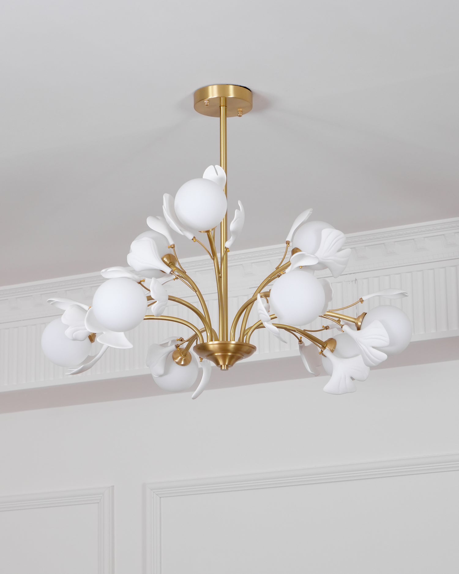 Lustra Chandelier Ginkgo Leaf Brass Ceramic Glass - Letslighting