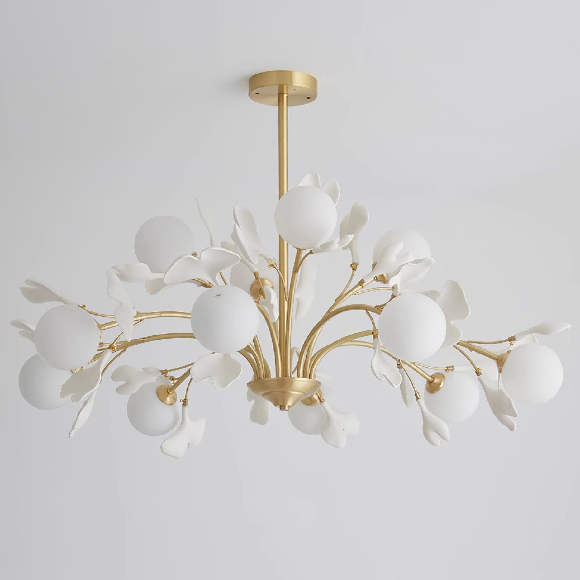 Lustra Chandelier Ginkgo Leaf Brass Ceramic Glass - Letslighting