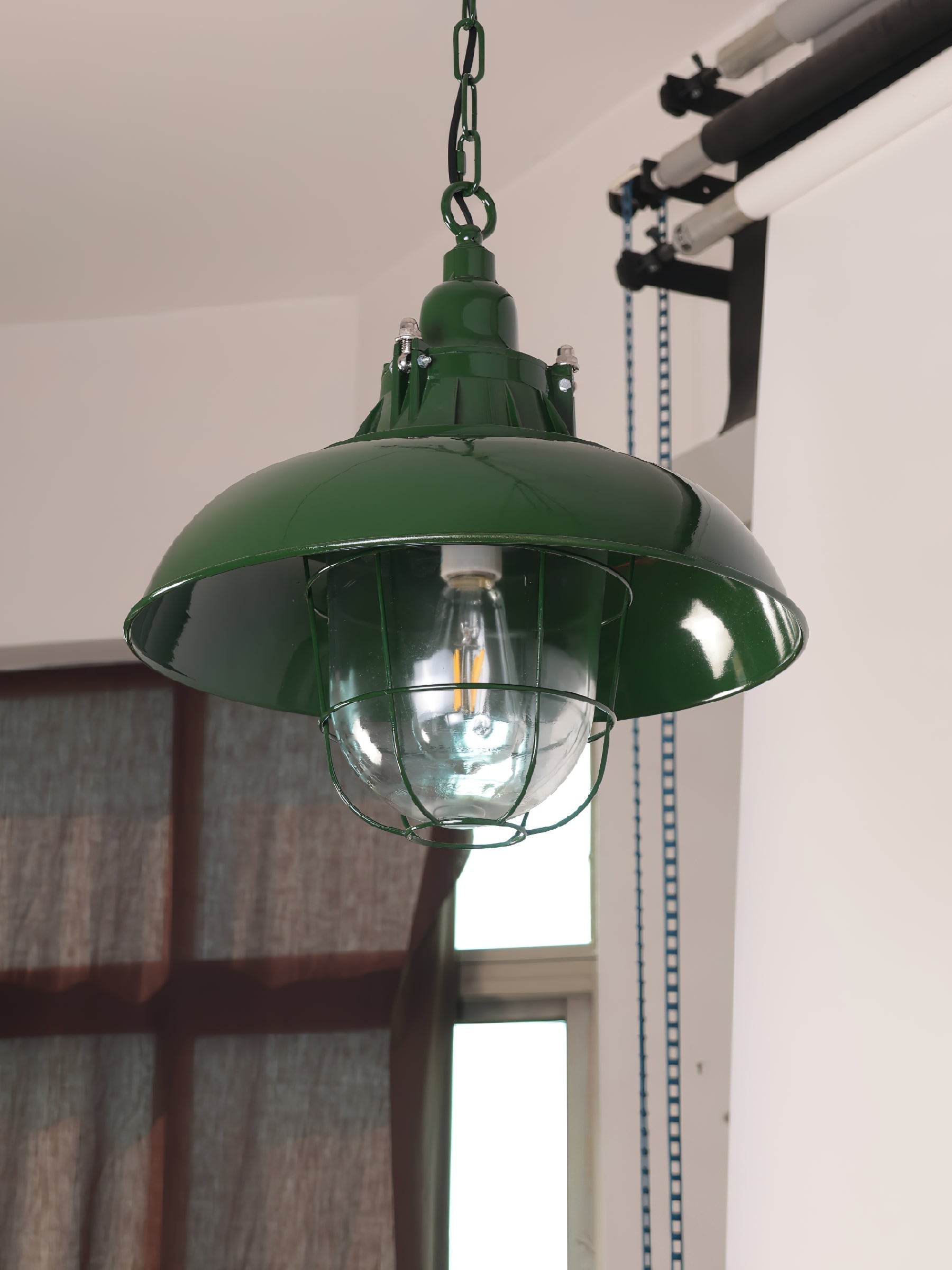 Colaeus Vintage Industrial Swag Green Glass Light - Letslighting
