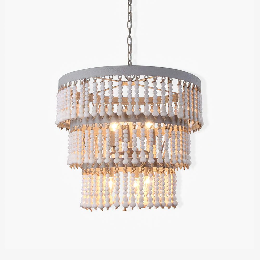 Lustra Chandelier Three Tiered Wood Beaded - Letslighting