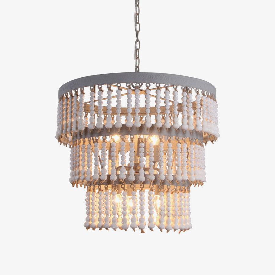 Lustra Chandelier Three Tiered Wood Beaded - Letslighting