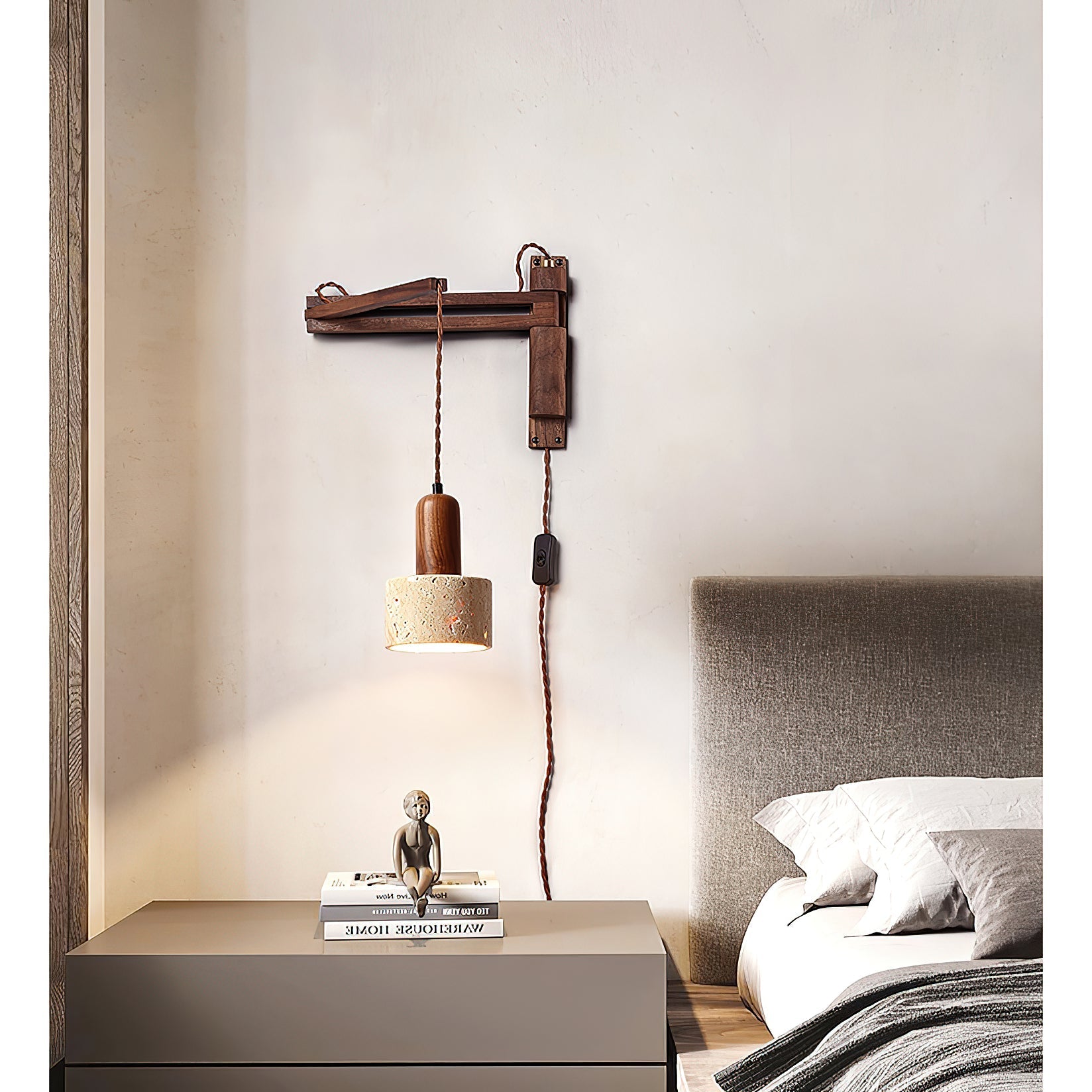 Cezoria Travertine Swing Arm Travertine Sconce Wall Lamp - Letslighting