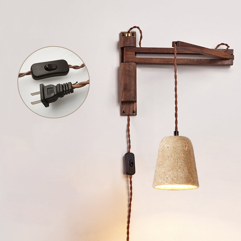 Cezoria Travertine Swing Arm Travertine Sconce Wall Lamp - Letslighting