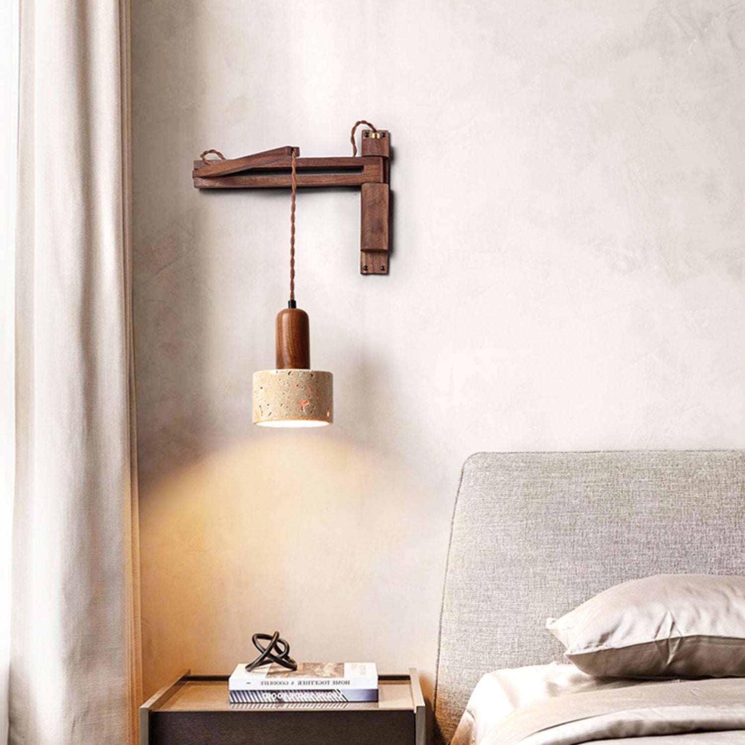 Cezoria Travertine Swing Arm Travertine Sconce Wall Lamp - Letslighting