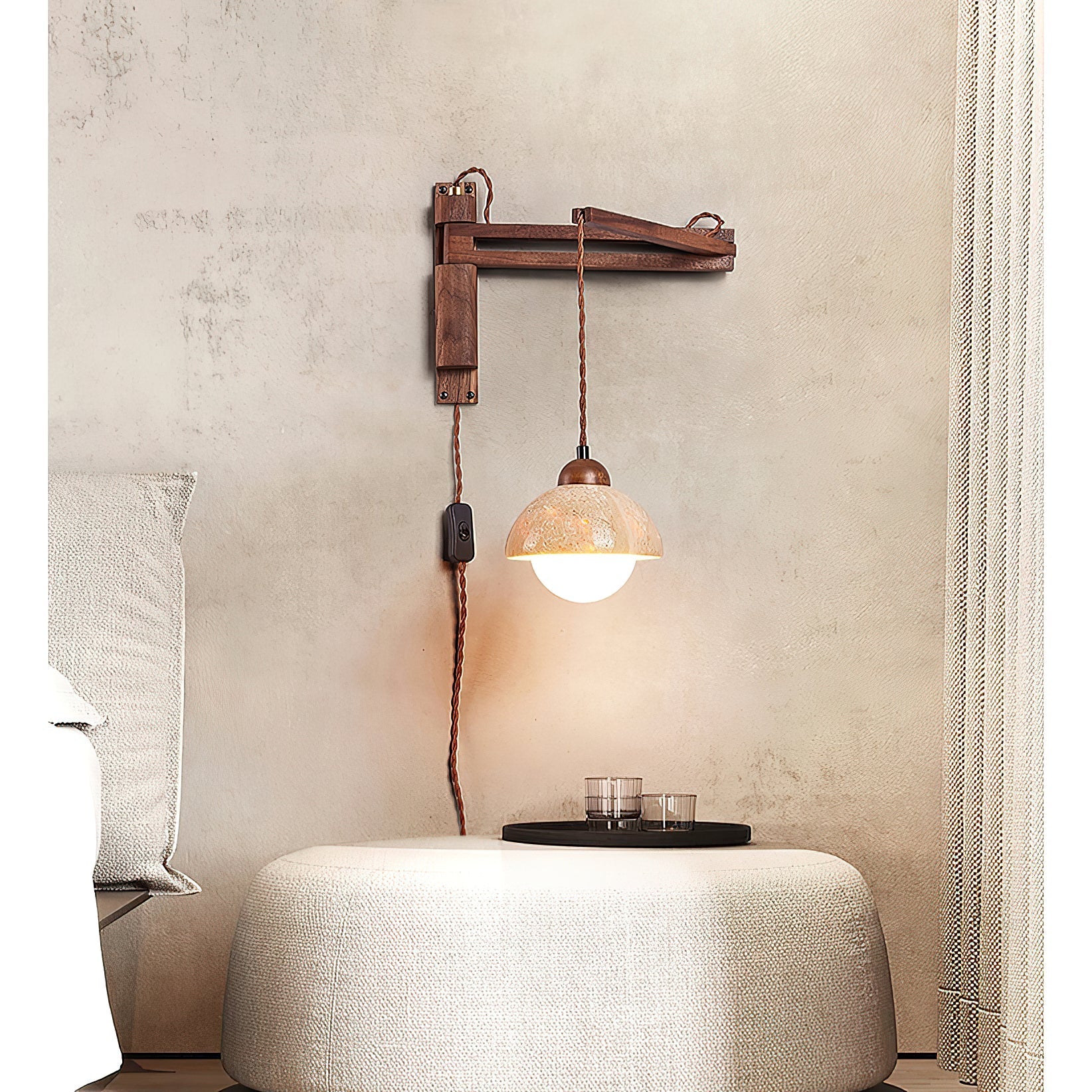 Cezoria Travertine Swing Arm Travertine Sconce Wall Lamp - Letslighting