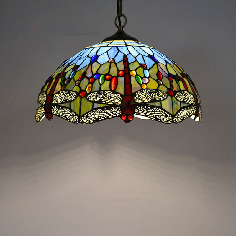 Tiffany Rustic Colorful Pendant Light Stained Glass Metal Bedroom - Letslighting
