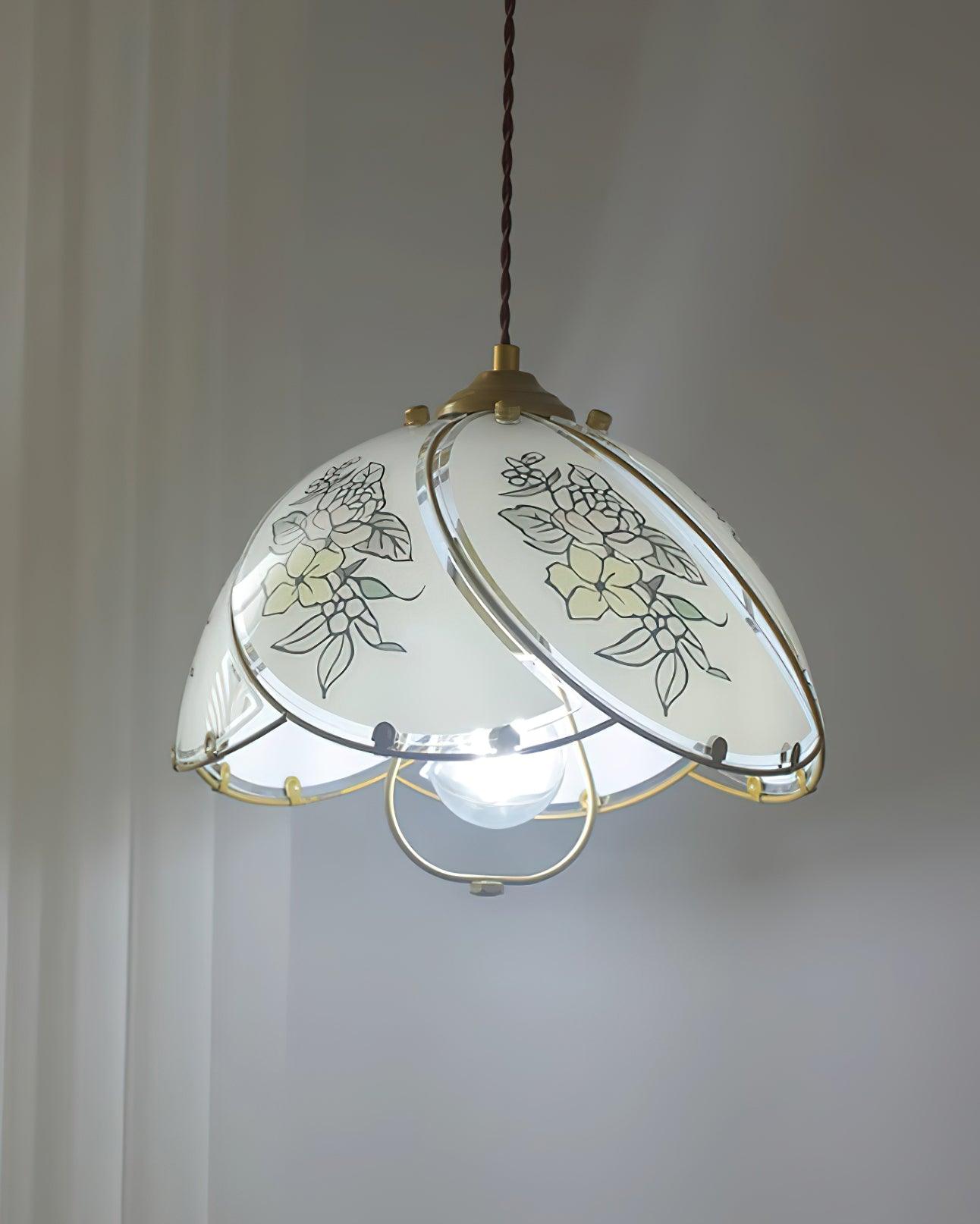 Pendant Lamp Glass Petal Shade Frame Vintage - Letslighting