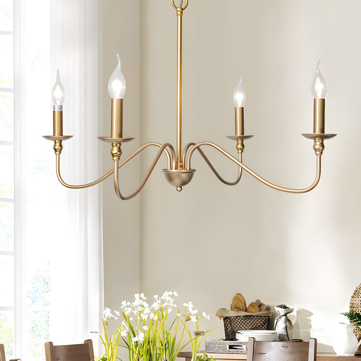 Lustra Chandelier Gold Candle Curved Arms - Letslighting