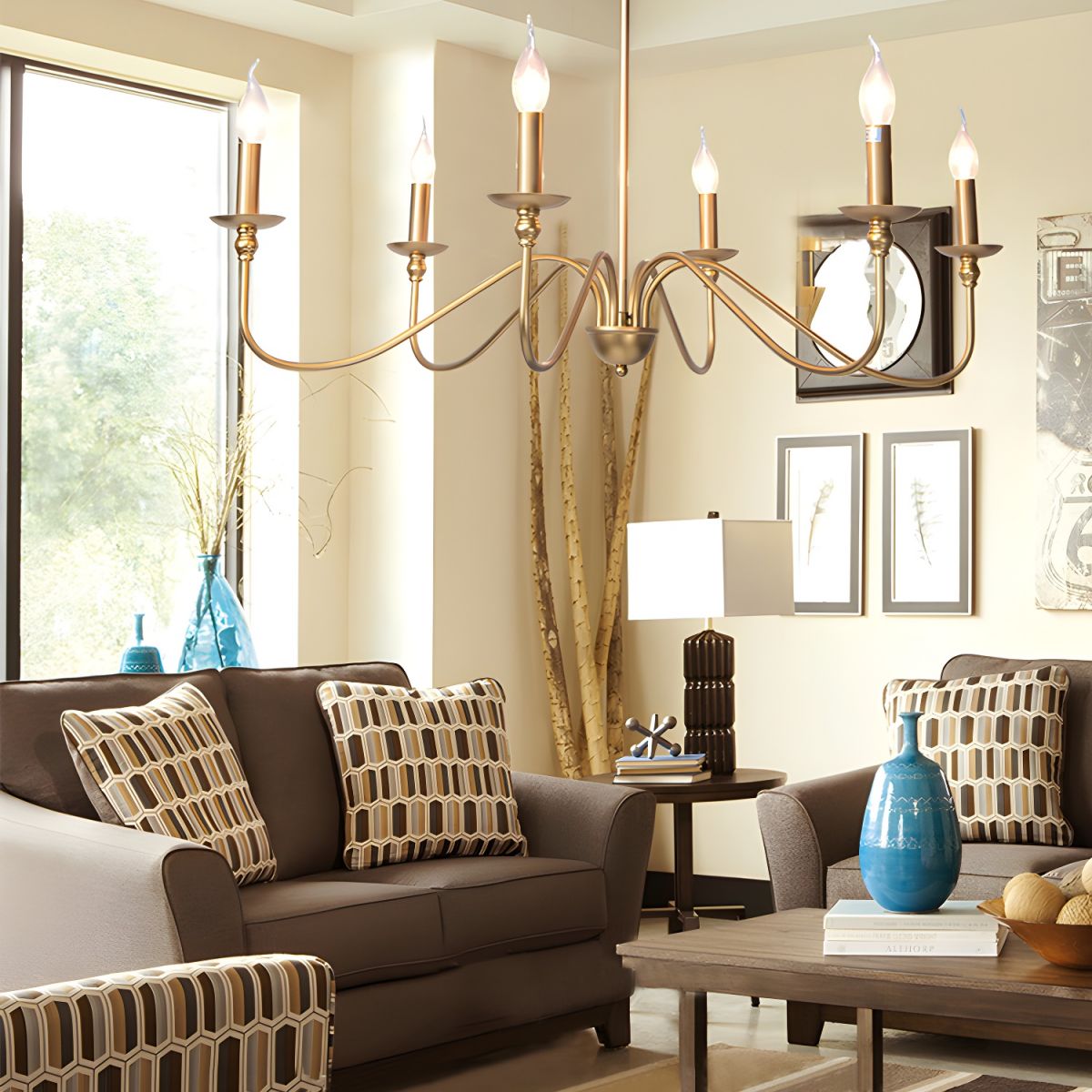 Lustra Chandelier Gold Candle Curved Arms - Letslighting