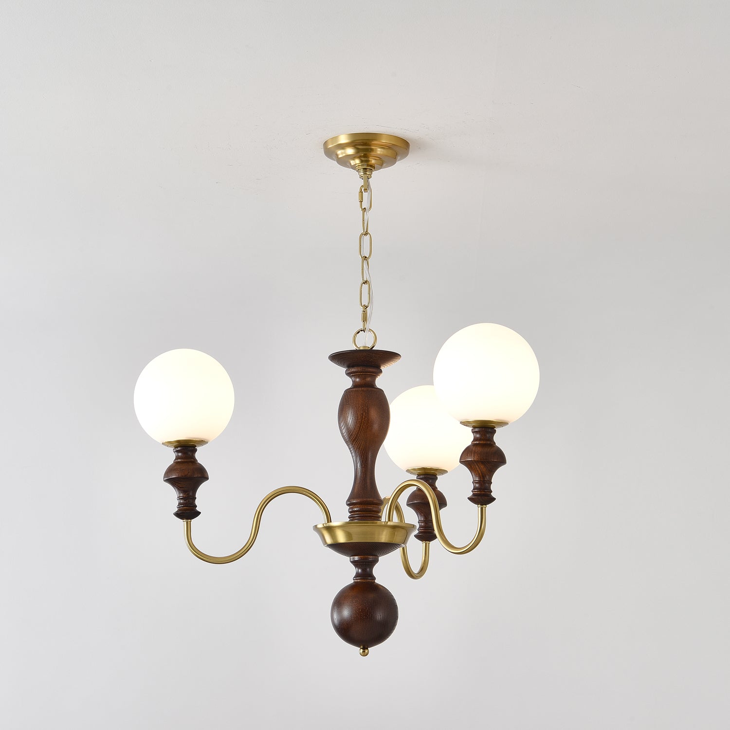 Lustra Chandelier Wood & Brass Timeless Globe - Letslighting