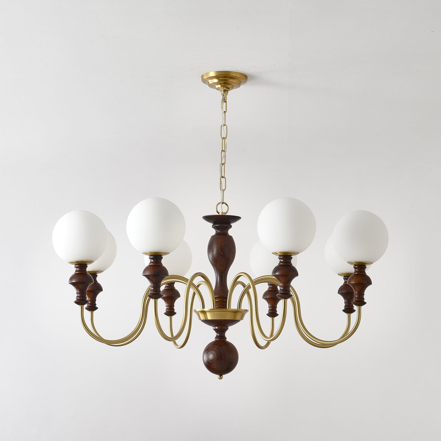 Lustra Chandelier Wood & Brass Timeless Globe - Letslighting