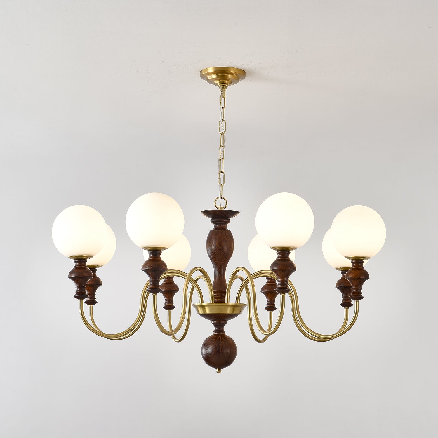 Lustra Chandelier Wood & Brass Timeless Globe - Letslighting