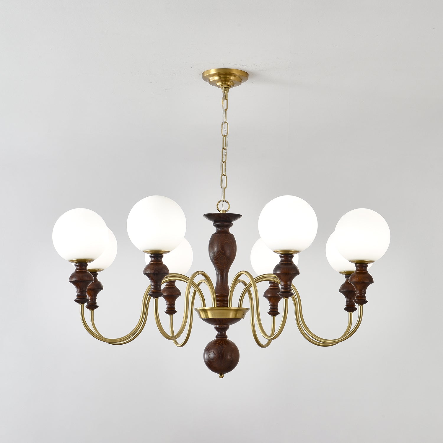 Lustra Chandelier Wood & Brass Timeless Globe - Letslighting