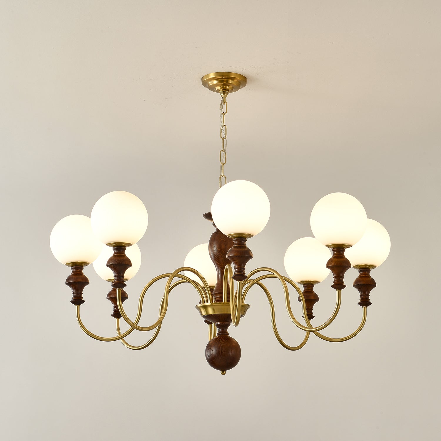 Lustra Chandelier Wood & Brass Timeless Globe - Letslighting