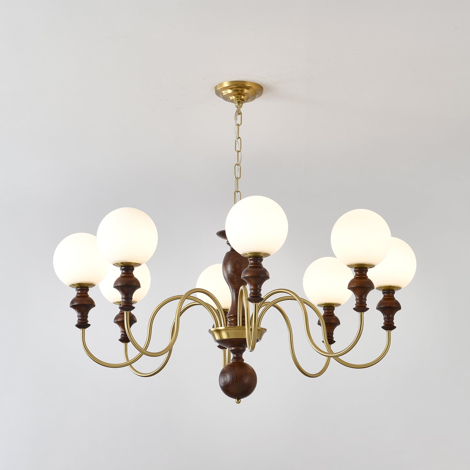 Lustra Chandelier Wood & Brass Timeless Globe - Letslighting