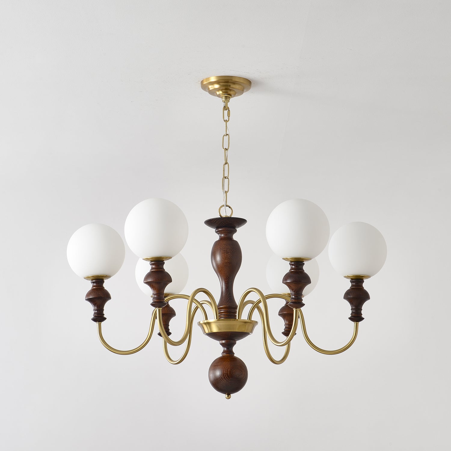 Lustra Chandelier Wood & Brass Timeless Globe - Letslighting