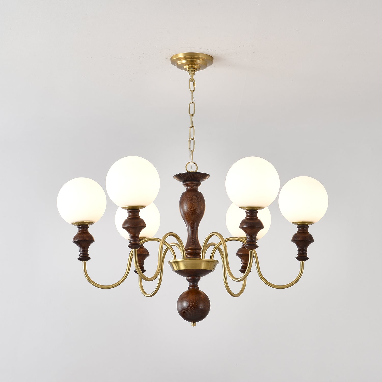 Lustra Chandelier Wood & Brass Timeless Globe - Letslighting