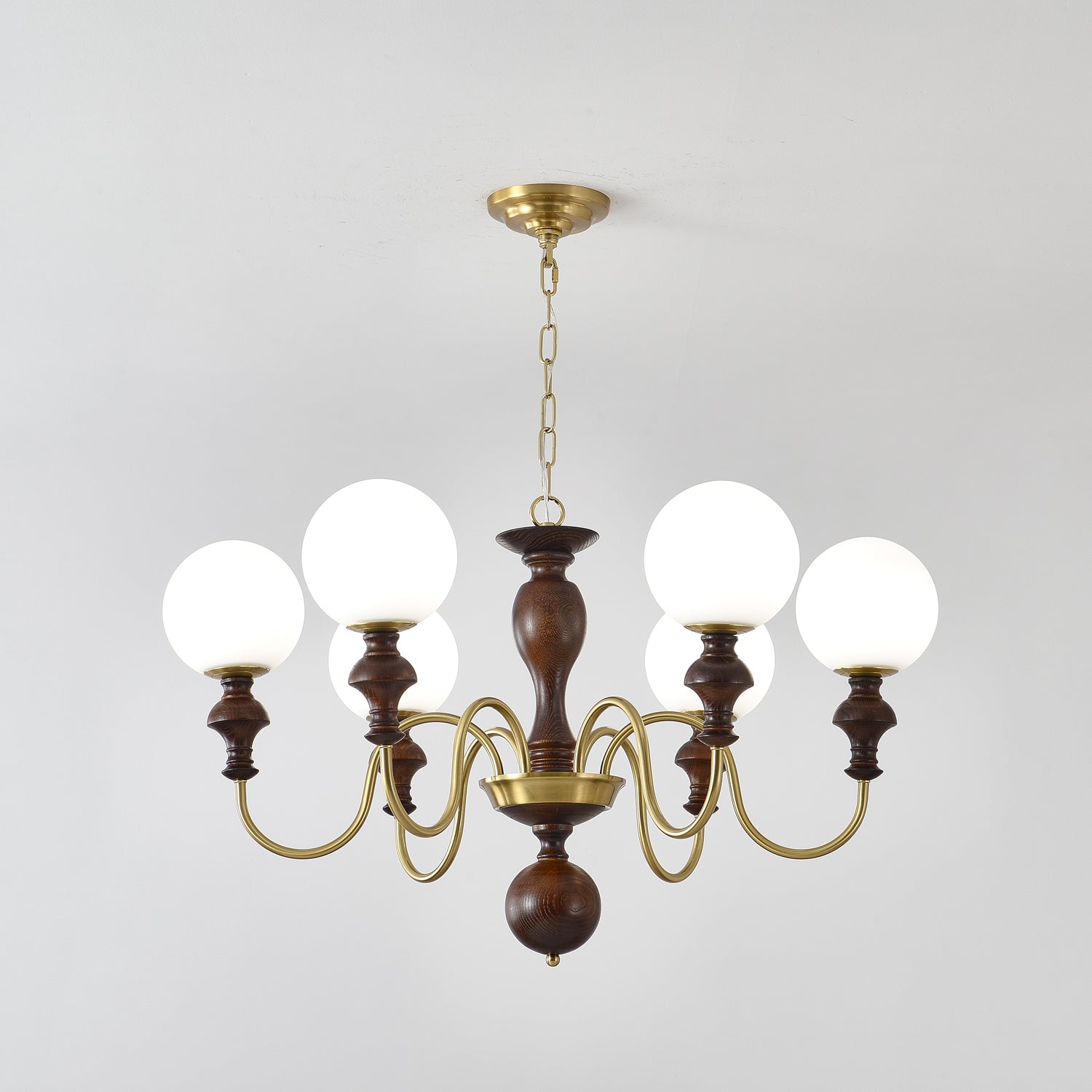 Lustra Chandelier Wood & Brass Timeless Globe - Letslighting