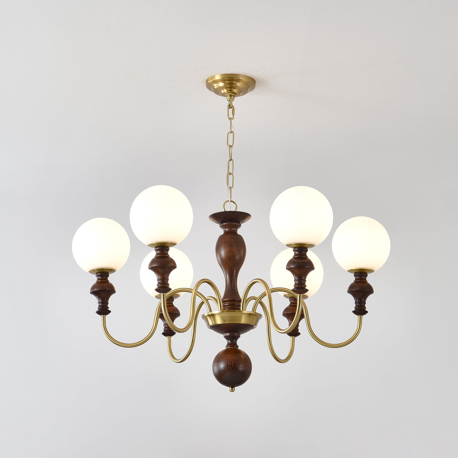 Lustra Chandelier Wood & Brass Timeless Globe - Letslighting