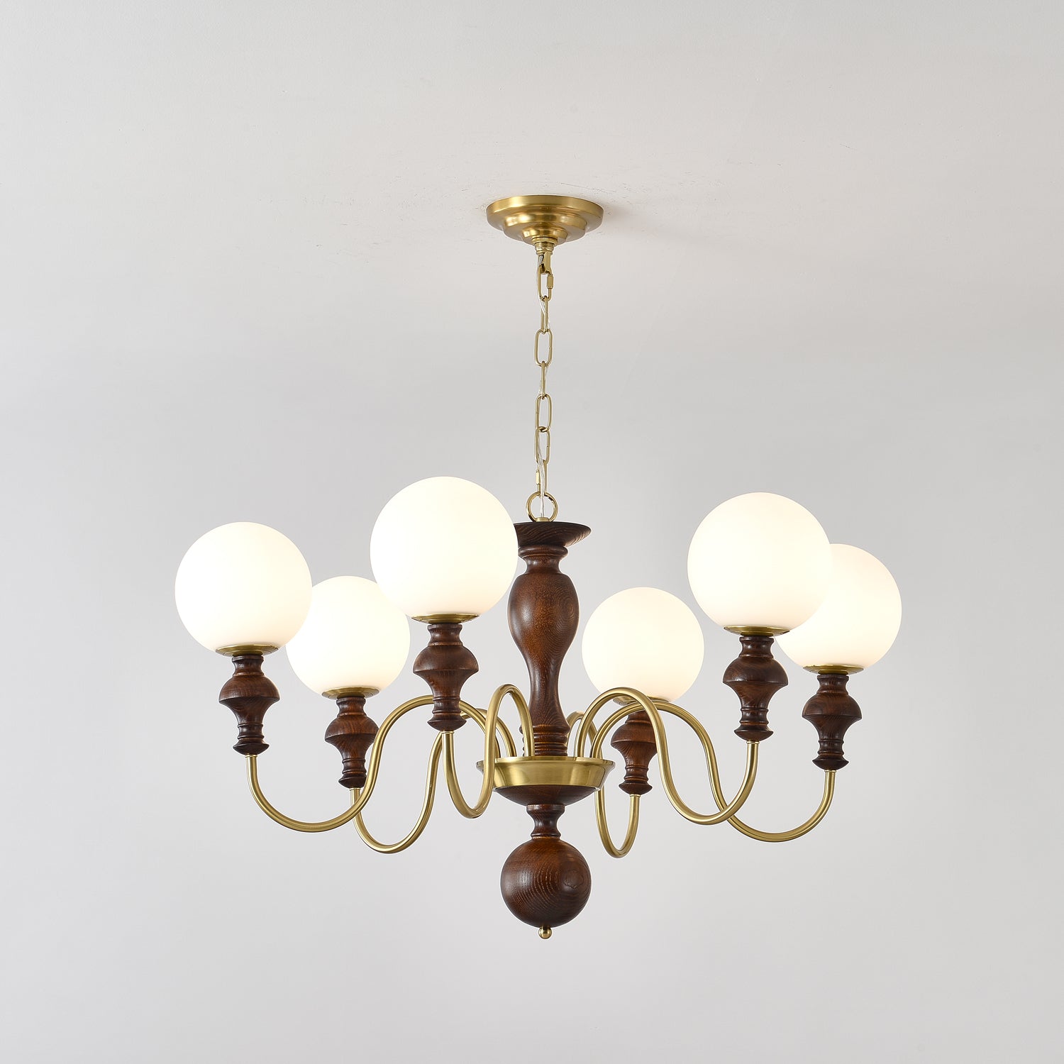 Lustra Chandelier Wood & Brass Timeless Globe - Letslighting