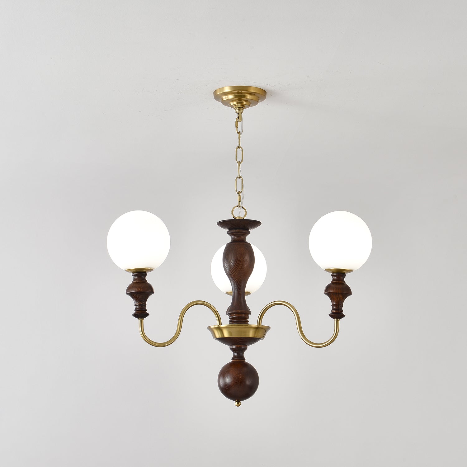 Lustra Chandelier Wood & Brass Timeless Globe - Letslighting