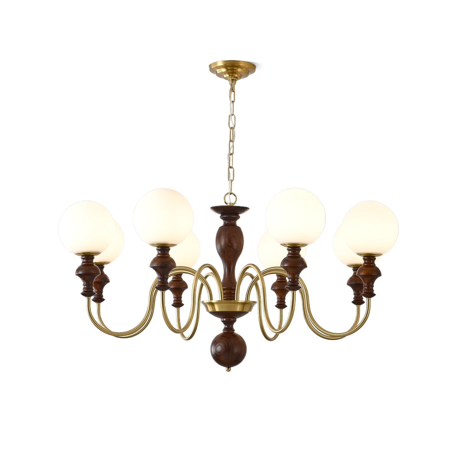 Lustra Chandelier Wood & Brass Timeless Globe - Letslighting