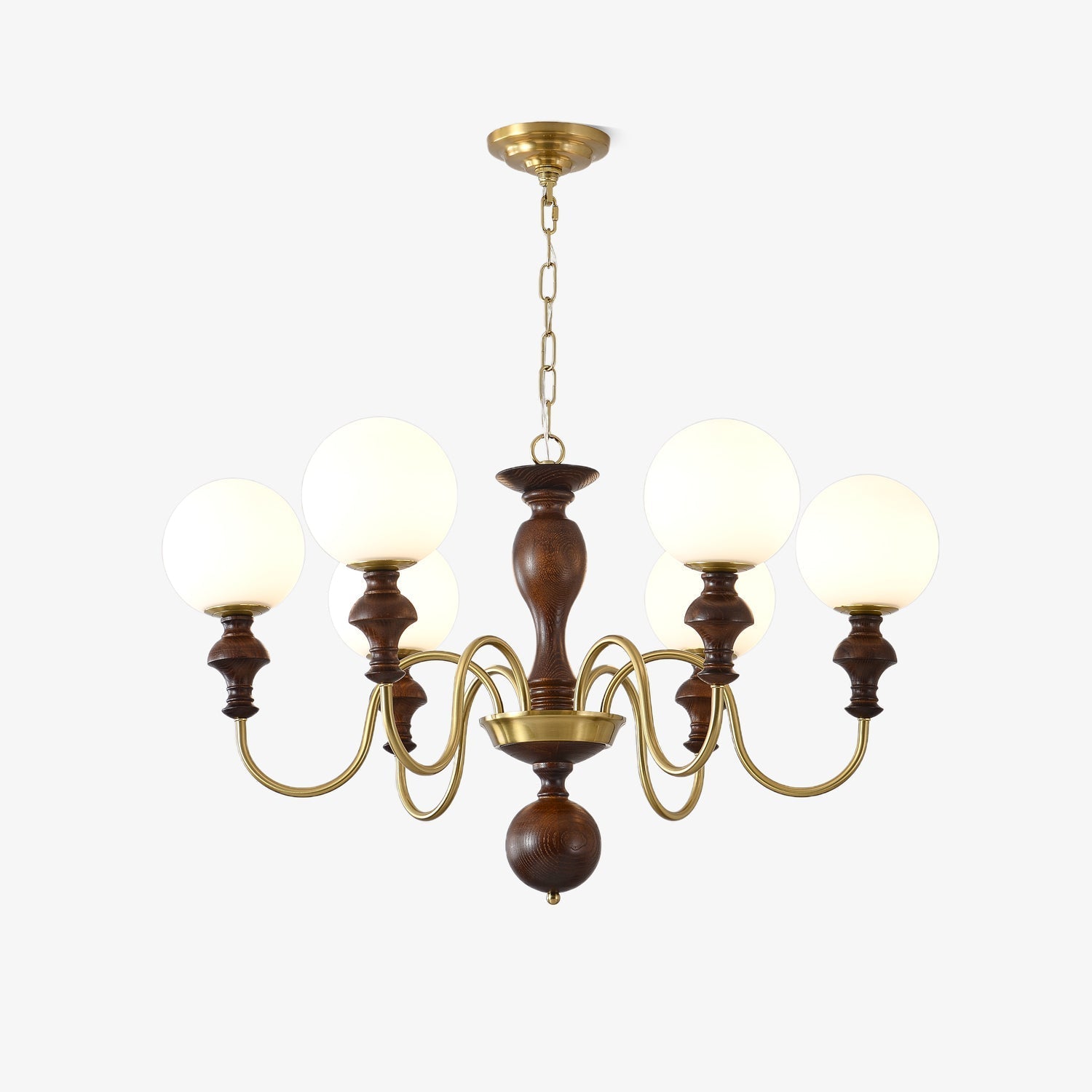 Lustra Chandelier Wood & Brass Timeless Globe - Letslighting
