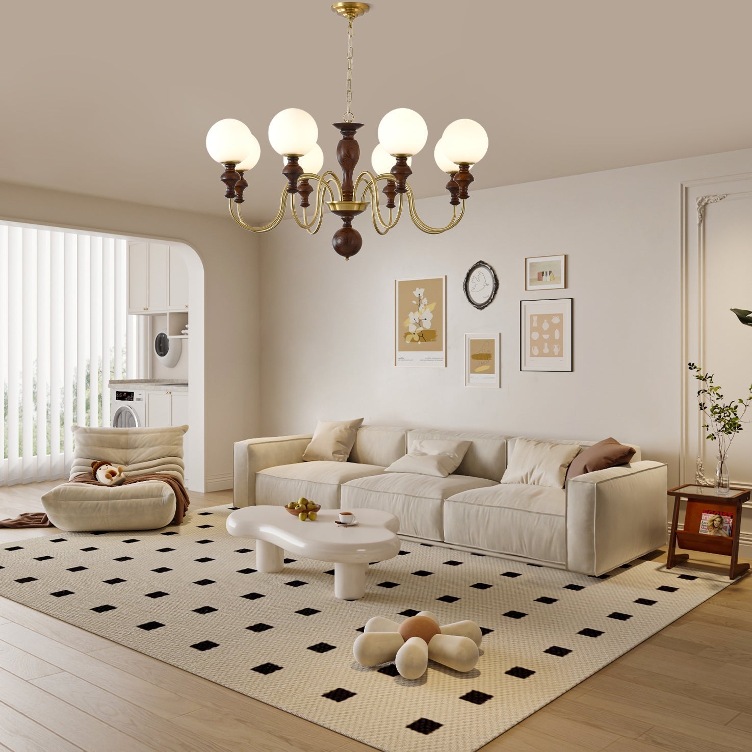 Lustra Chandelier Wood & Brass Timeless Globe - Letslighting